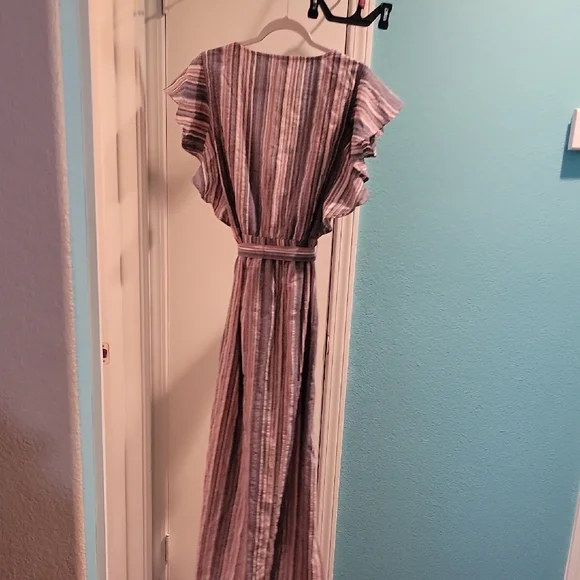 Umgee Blue And Pink Ruffled Tie Front Dress - Picture 4 of 4